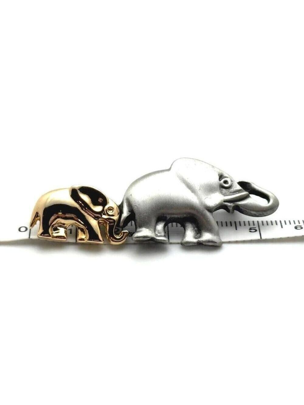 Vintage Two-Tone Elephant Brooch Mother & Baby Silver Gold Tone Animal Pin - Picture 5 of 5